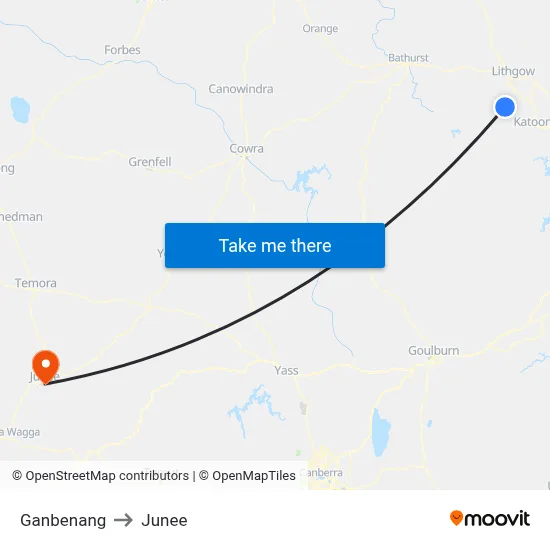 Ganbenang to Junee map
