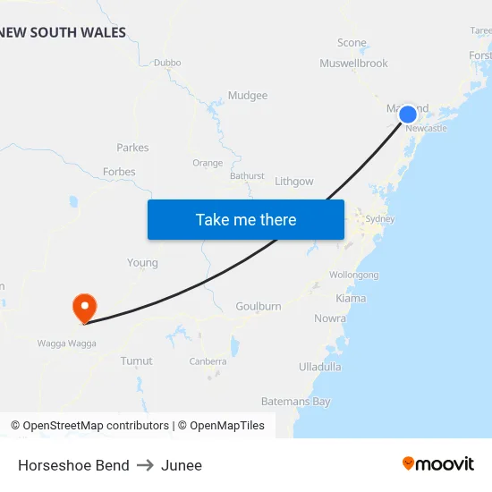 Horseshoe Bend to Junee map