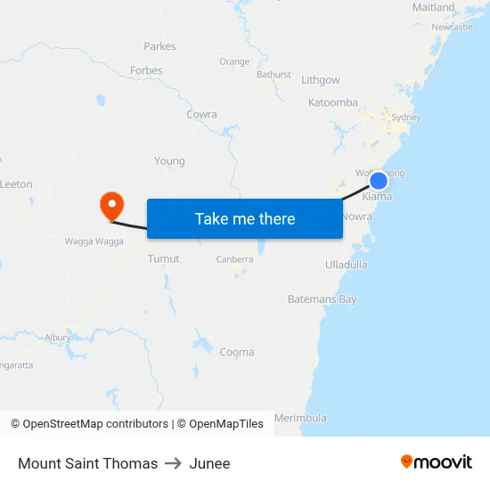 Mount Saint Thomas to Junee map