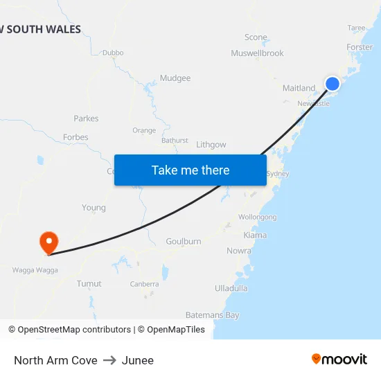 North Arm Cove to Junee map