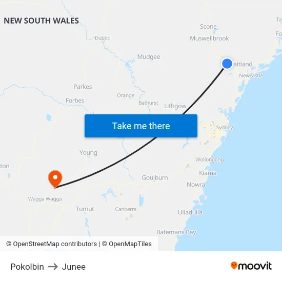 Pokolbin to Junee map