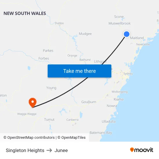 Singleton Heights to Junee map