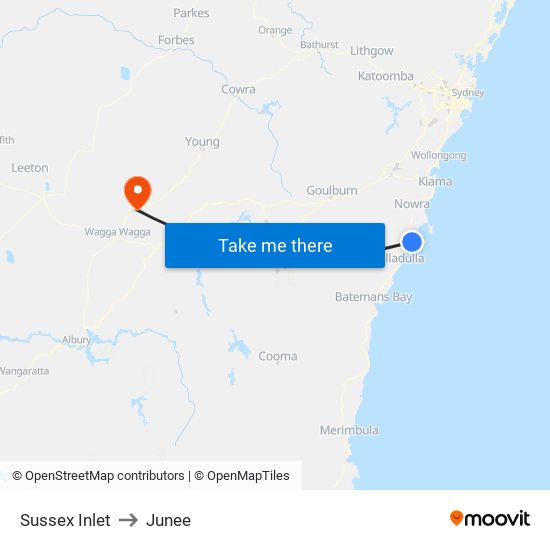 Sussex Inlet to Junee map