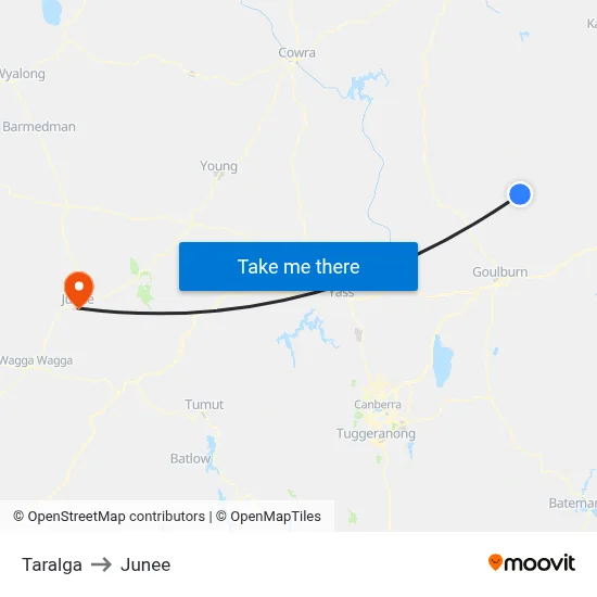 Taralga to Junee map