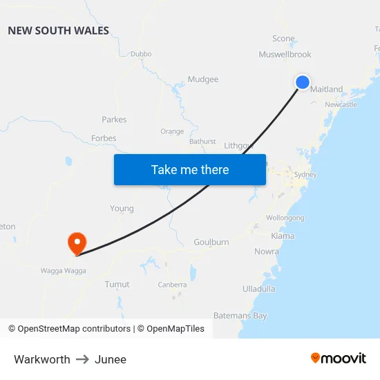 Warkworth to Junee map