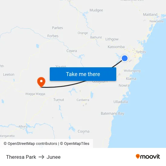 Theresa Park to Junee map