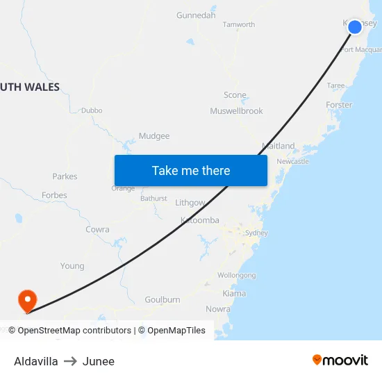 Aldavilla to Junee map