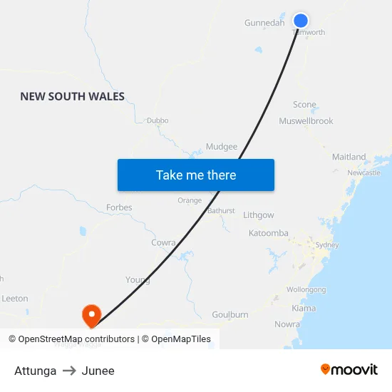 Attunga to Junee map