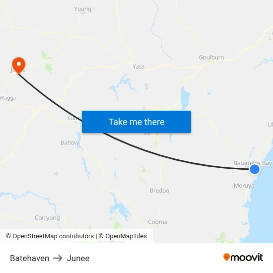Batehaven to Junee map