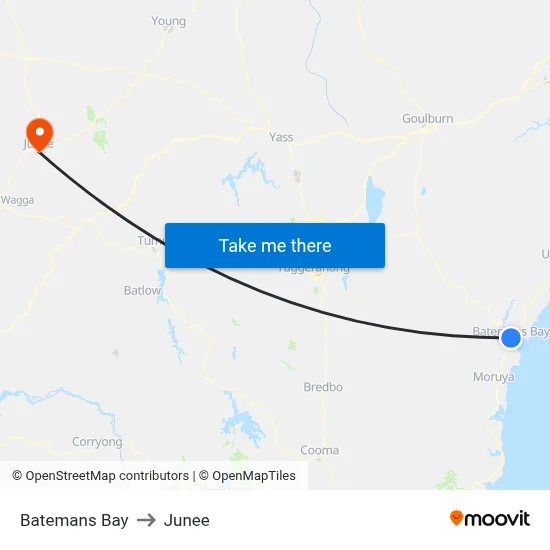 Batemans Bay to Junee map