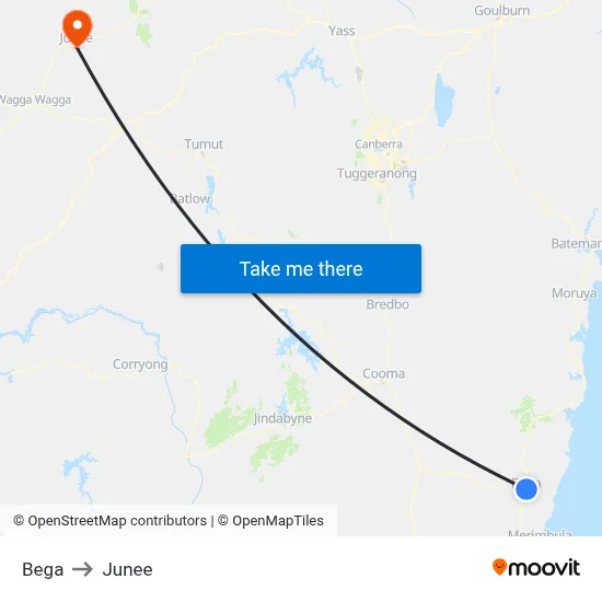 Bega to Junee map