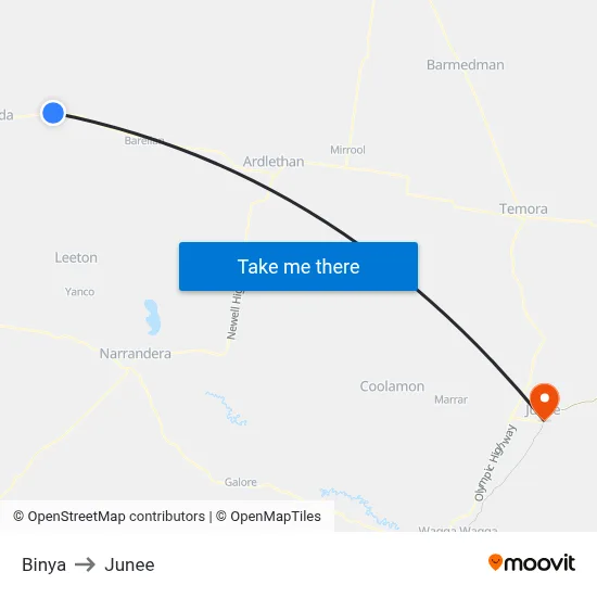 Binya to Junee map