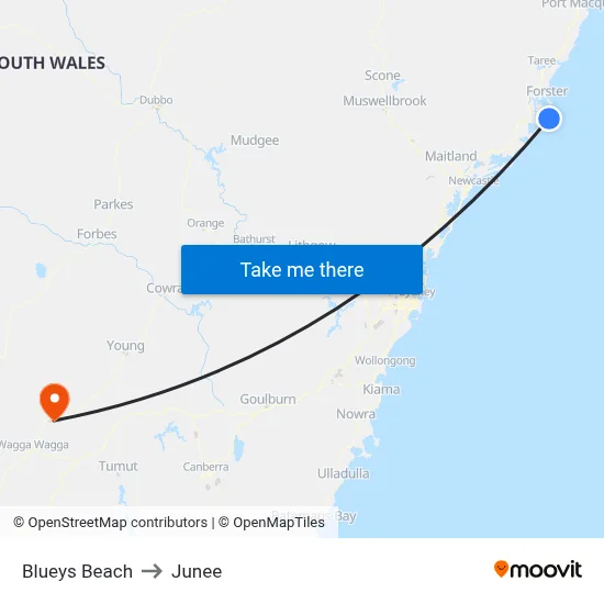 Blueys Beach to Junee map