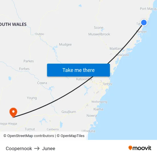 Coopernook to Junee map