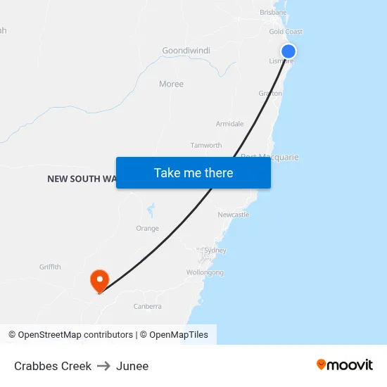 Crabbes Creek to Junee map