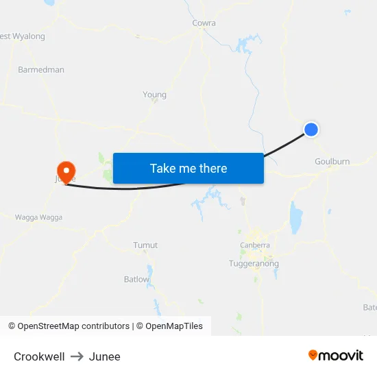 Crookwell to Junee map