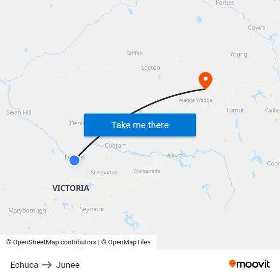 Echuca to Junee map