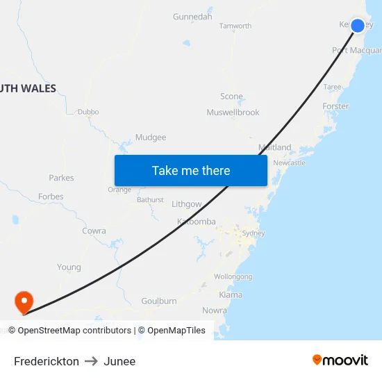 Frederickton to Junee map