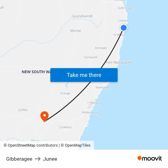 Gibberagee to Junee map