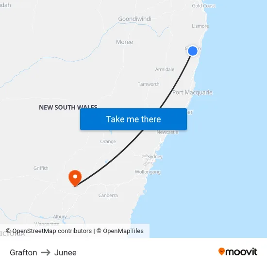 Grafton to Junee map