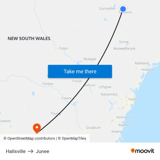 Hallsville to Junee map