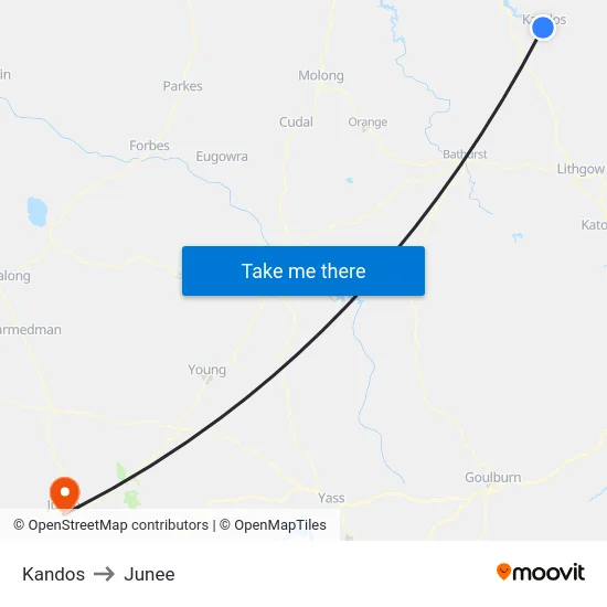 Kandos to Junee map