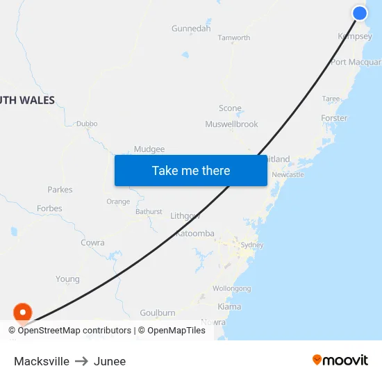Macksville to Junee map