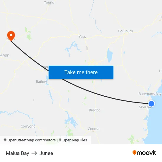 Malua Bay to Junee map