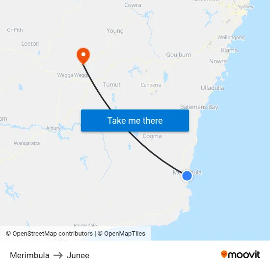 Merimbula to Junee map