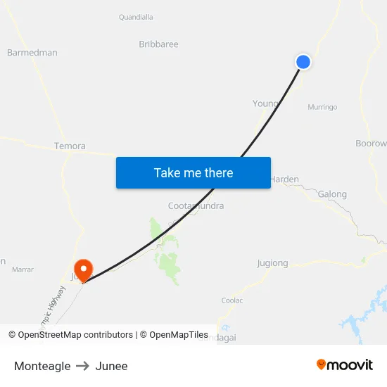 Monteagle to Junee map