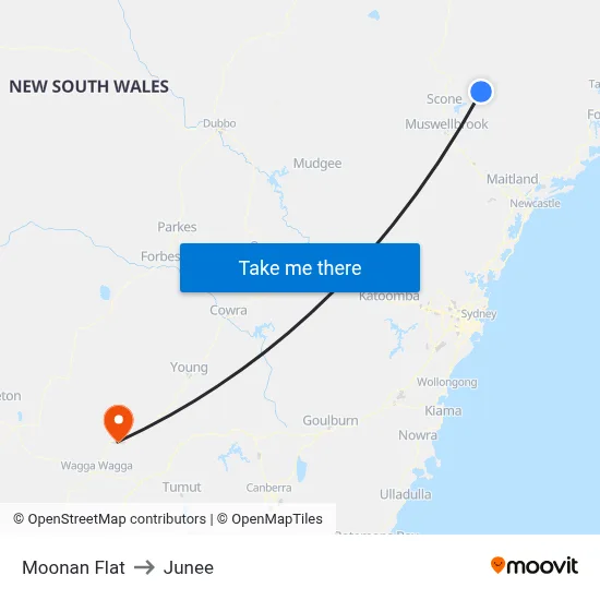 Moonan Flat to Junee map