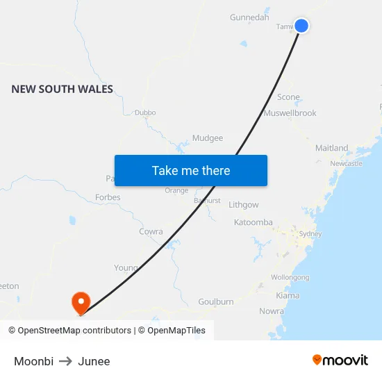 Moonbi to Junee map