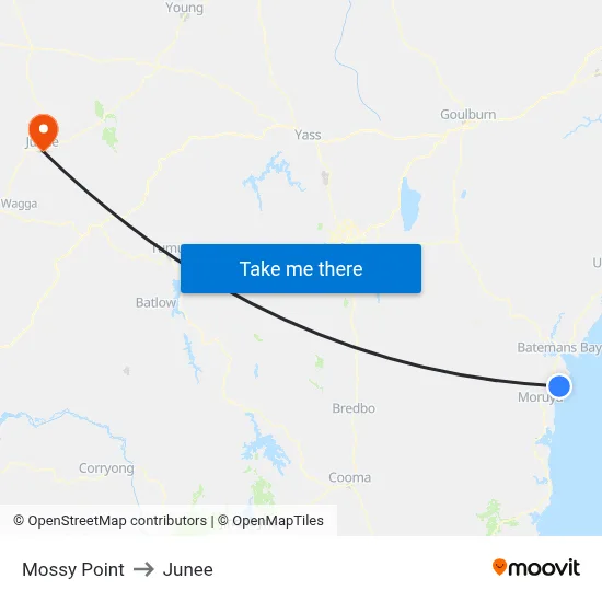Mossy Point to Junee map