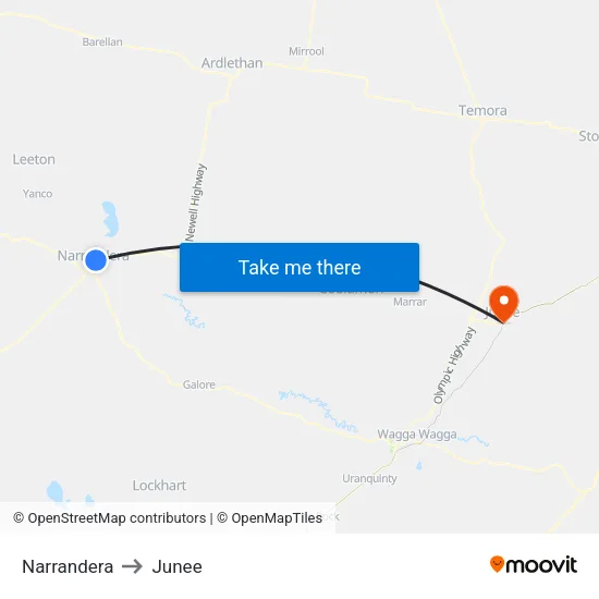 Narrandera to Junee map