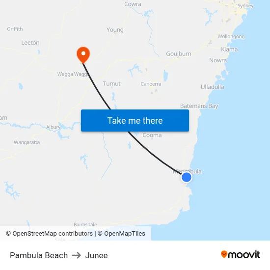 Pambula Beach to Junee map