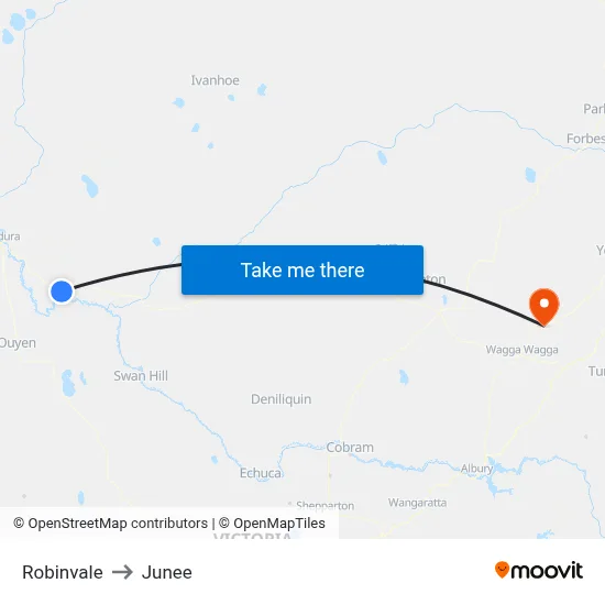 Robinvale to Junee map