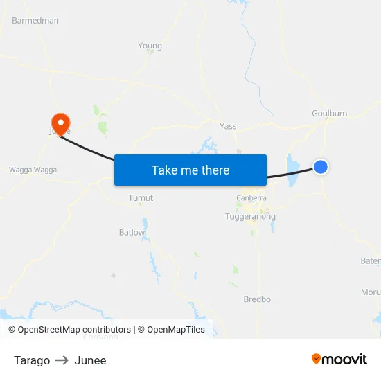 Tarago to Junee map