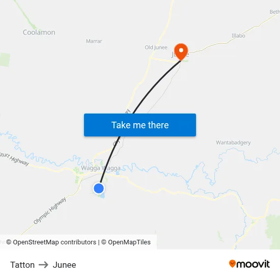 Tatton to Junee map