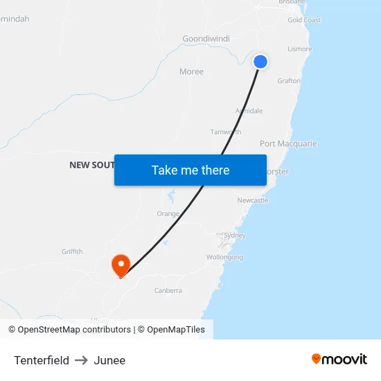Tenterfield to Junee map