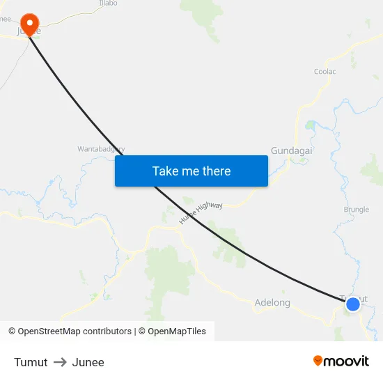 Tumut to Junee map