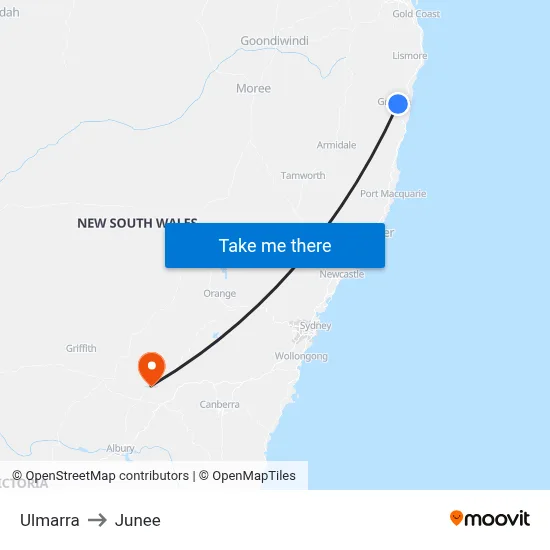 Ulmarra to Junee map