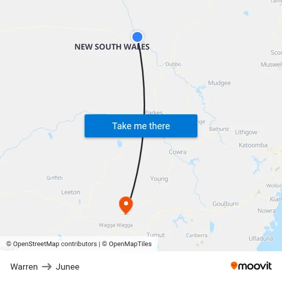 Warren to Junee map