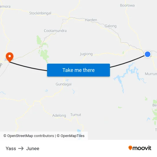 Yass to Junee map