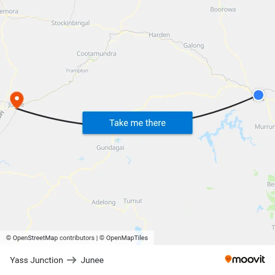 Yass Junction to Junee map