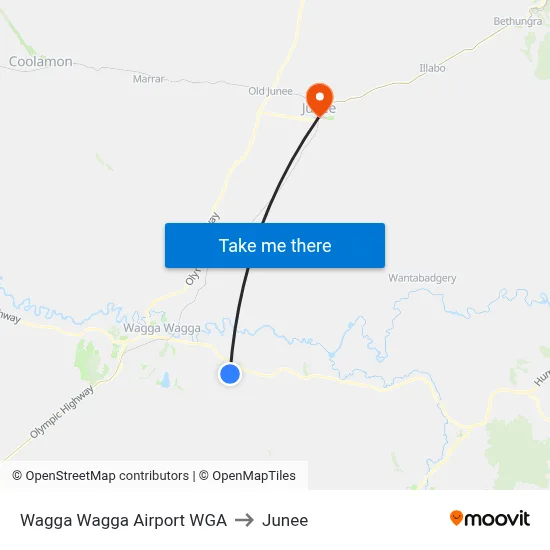 Wagga Wagga Airport WGA to Junee map