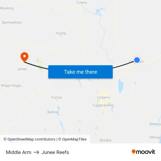 Middle Arm to Junee Reefs map
