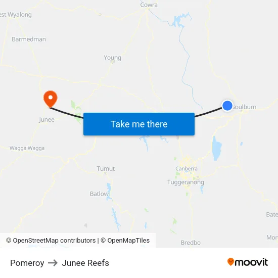Pomeroy to Junee Reefs map