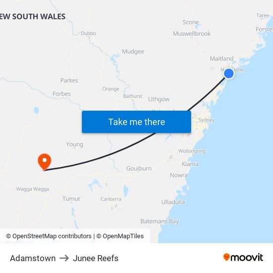 Adamstown to Junee Reefs map