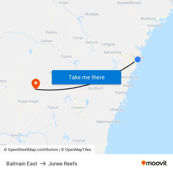 Balmain East to Junee Reefs map