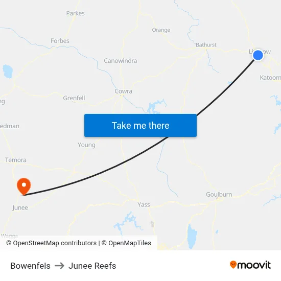 Bowenfels to Junee Reefs map